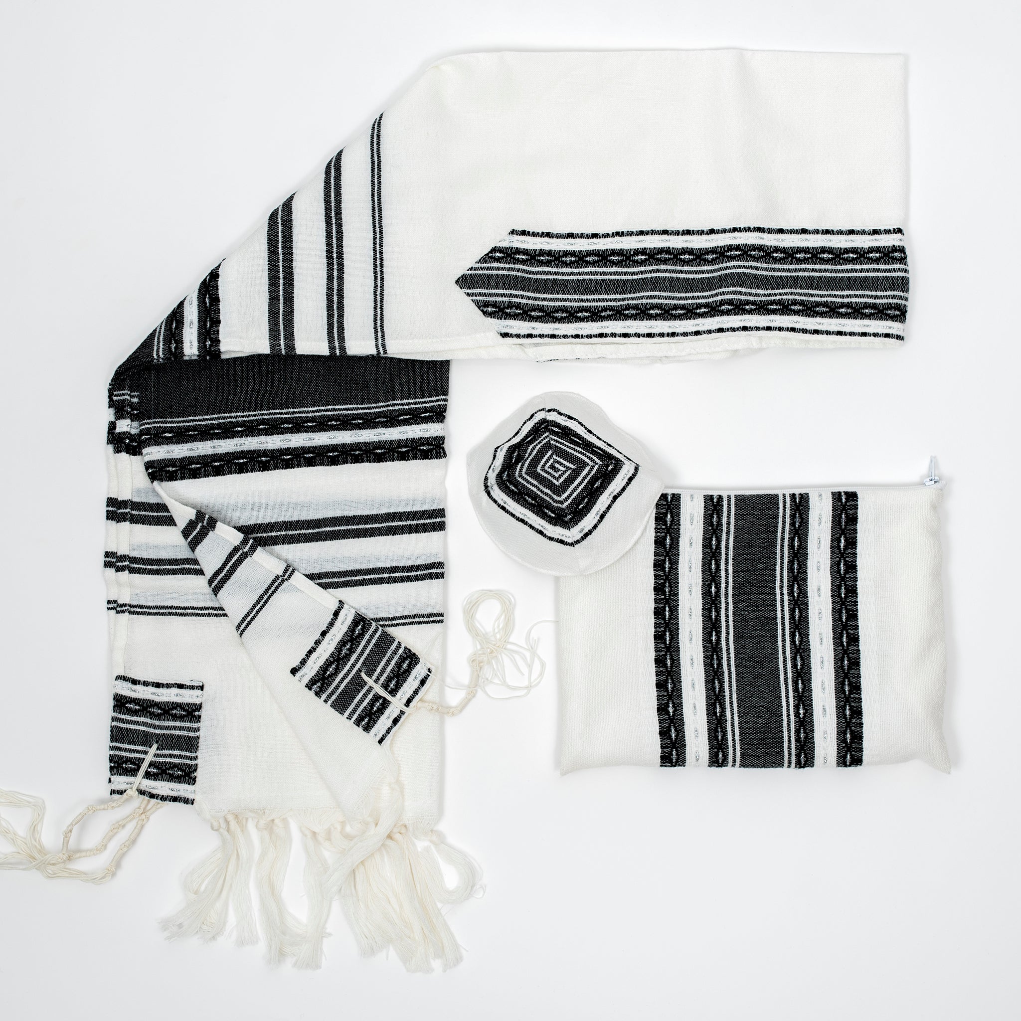 Samuel - Wool Tallit - Black and Silver on White
