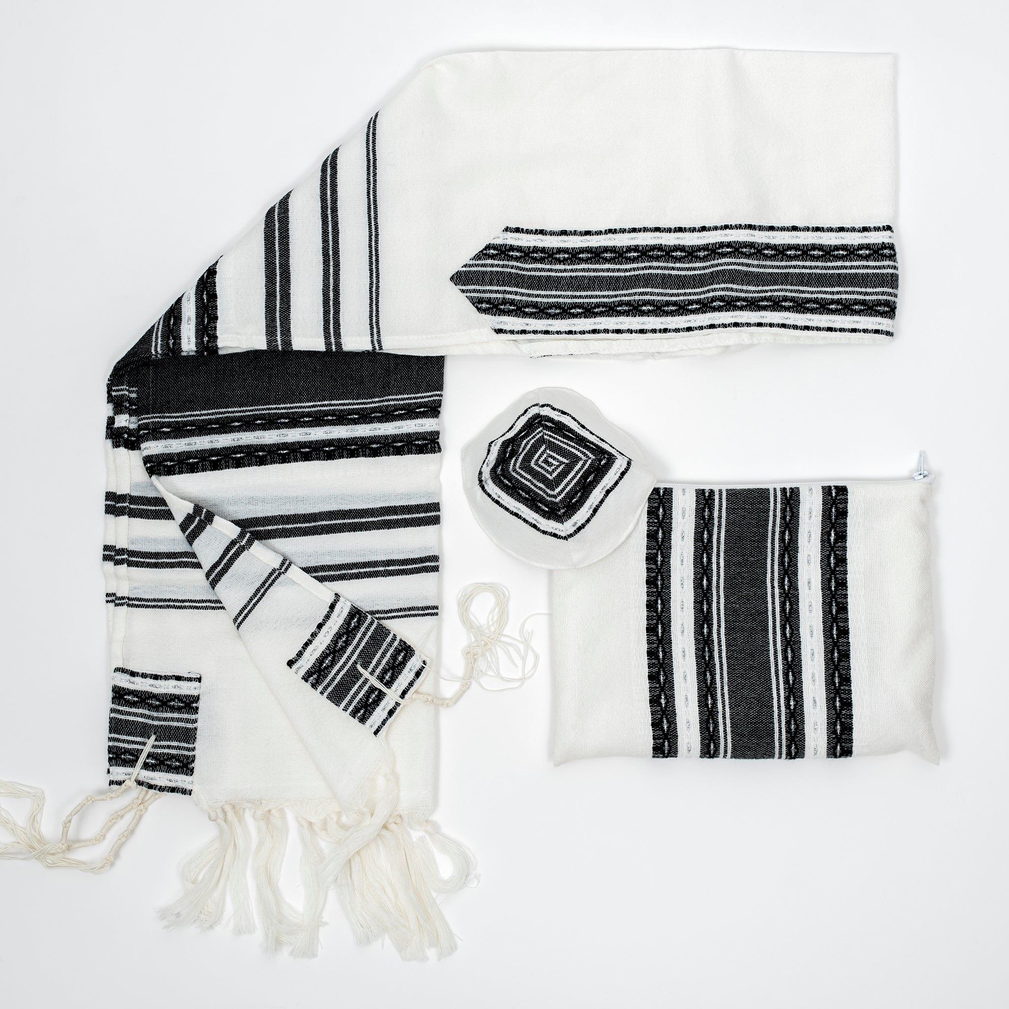 Samuel - Wool Tallit  - Black and Silver on White