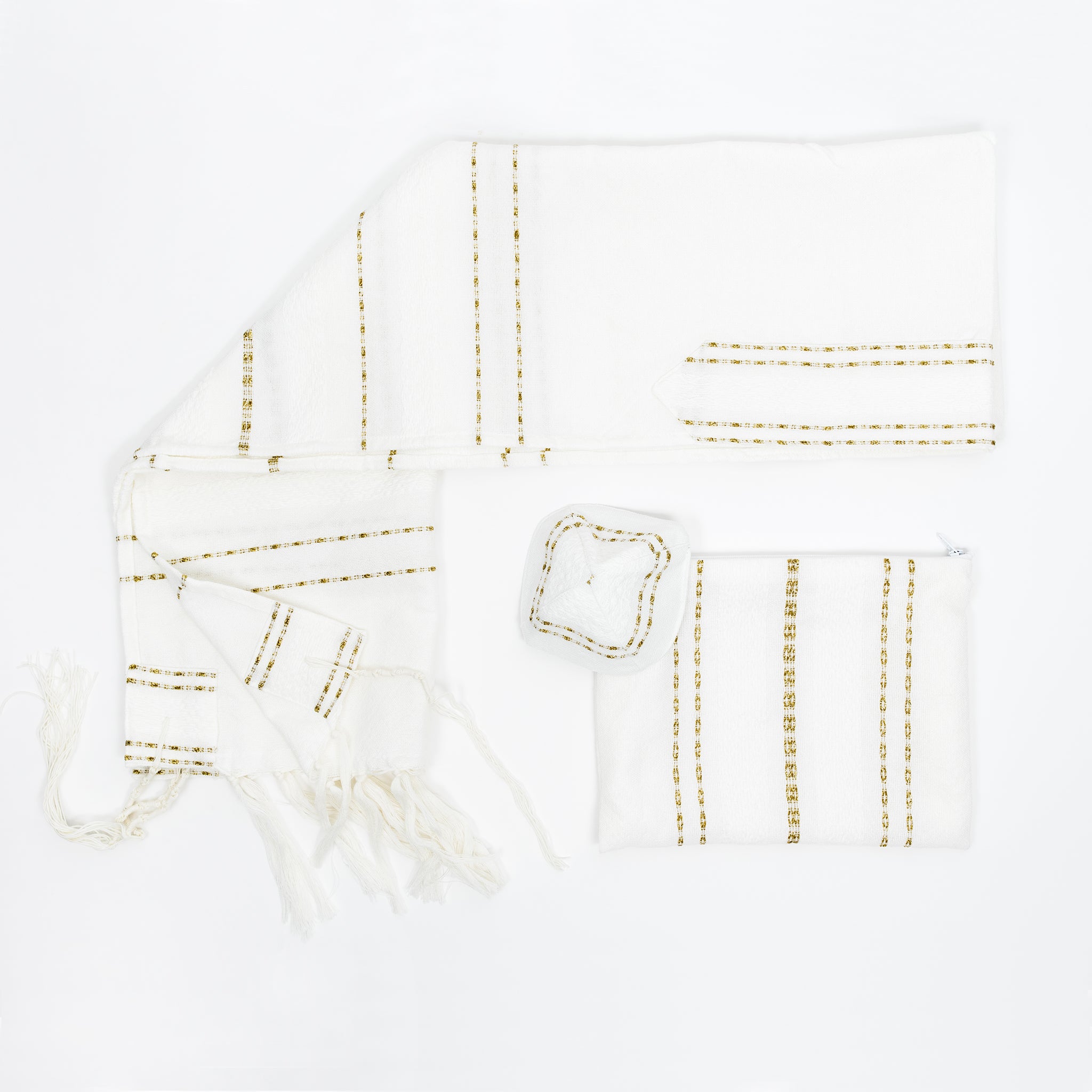 Perach - Wool Tallit - Gold on White