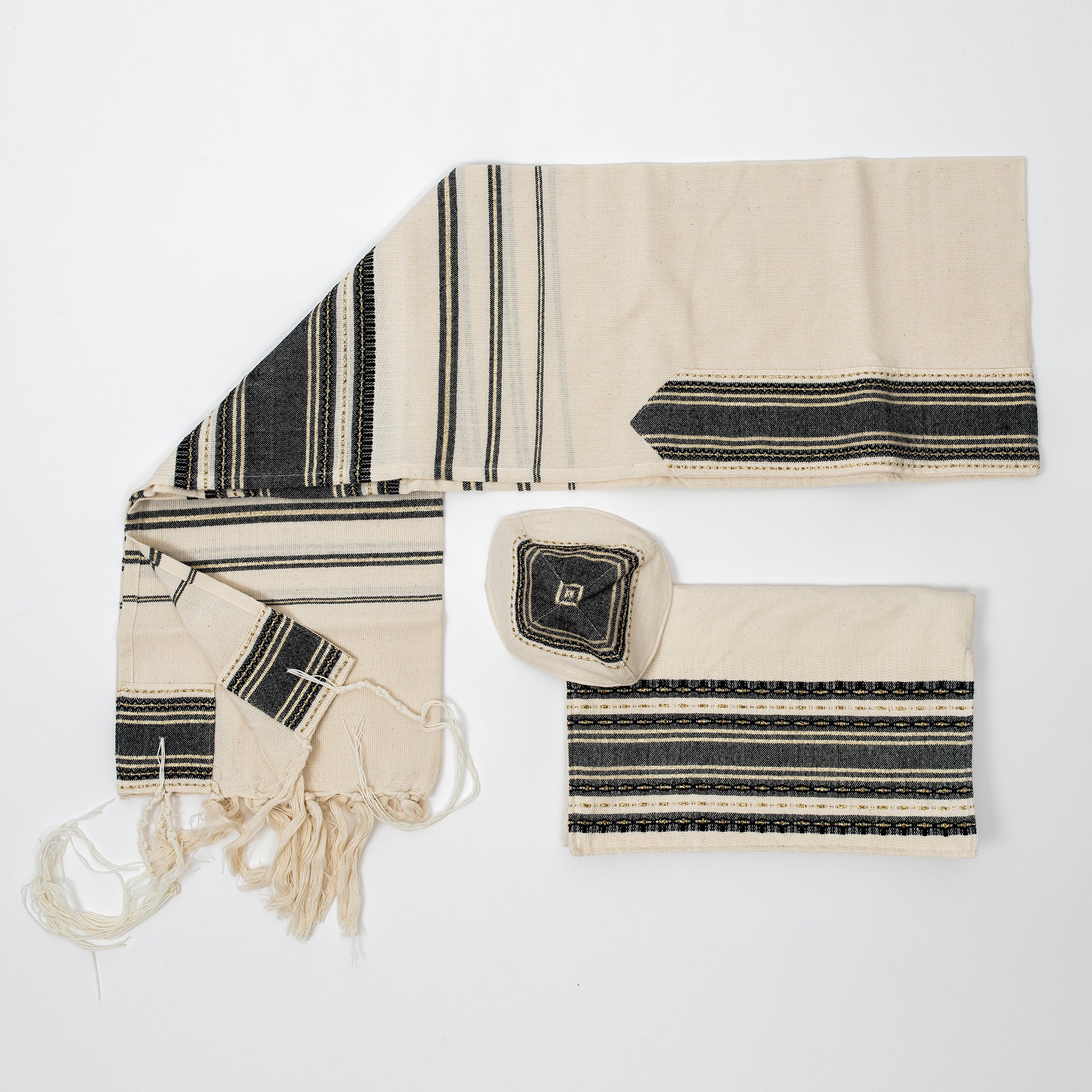 Samuel - Cotton Tallit - Black with Gold on Off-White