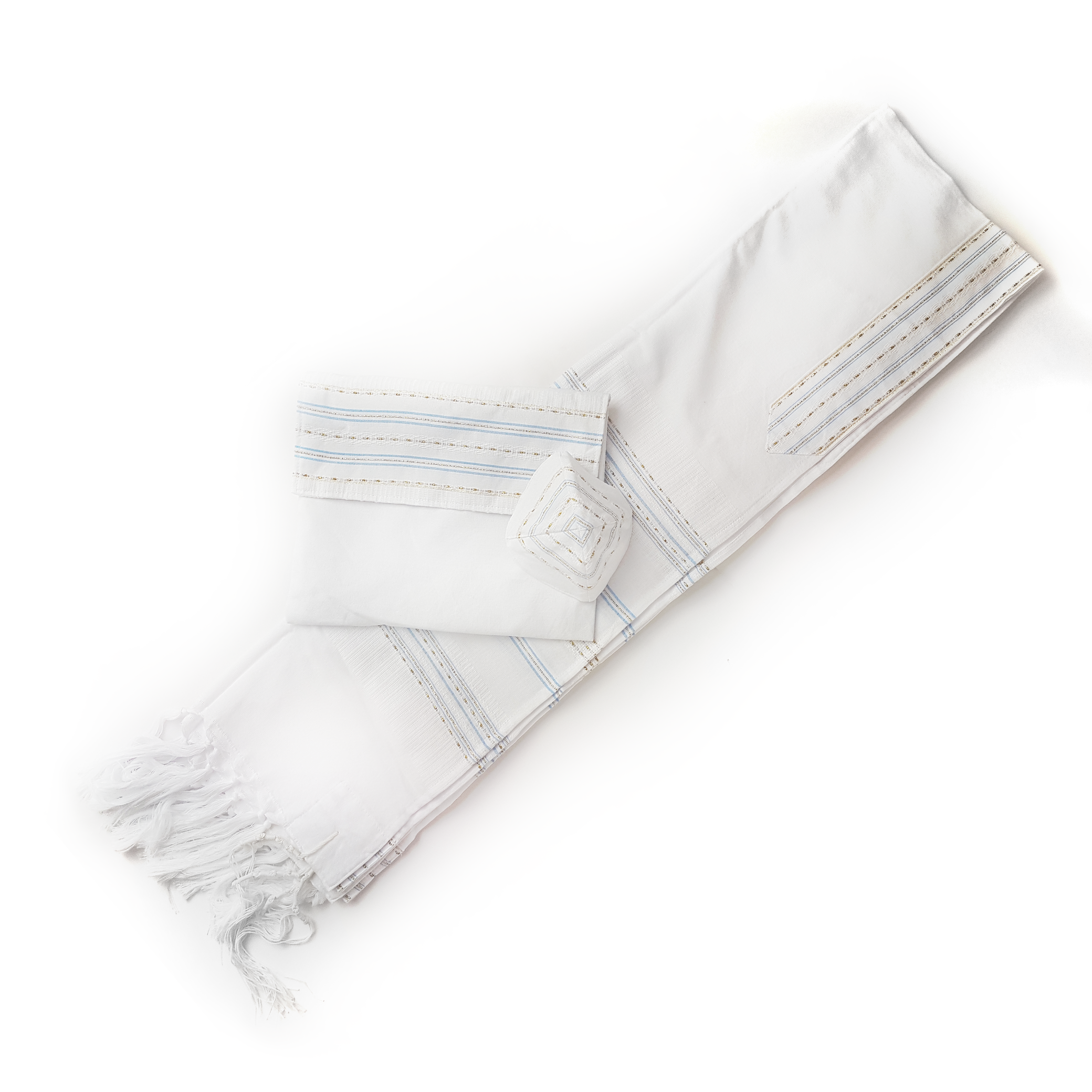 Elia - Cotton Tallit - Flag blue and Gold on White