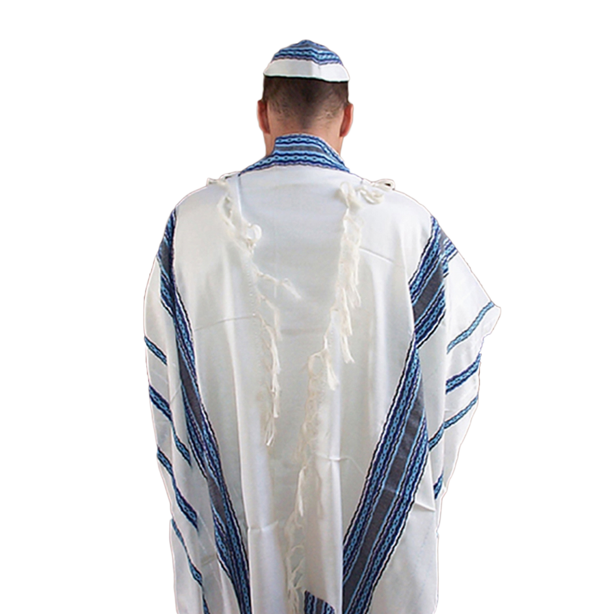 Adam - Cotton Tallit - Blues with Silver on White
