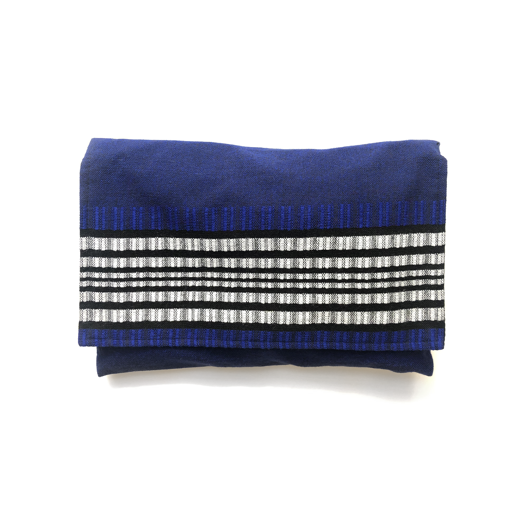 Yoel - Cotton Tallit - Grey and Black on Blue