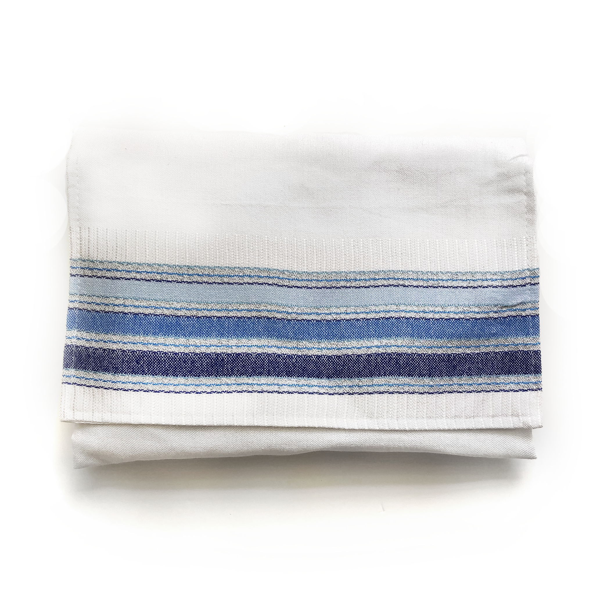 Noam - Cotton Tallit - Blues and Silver on White