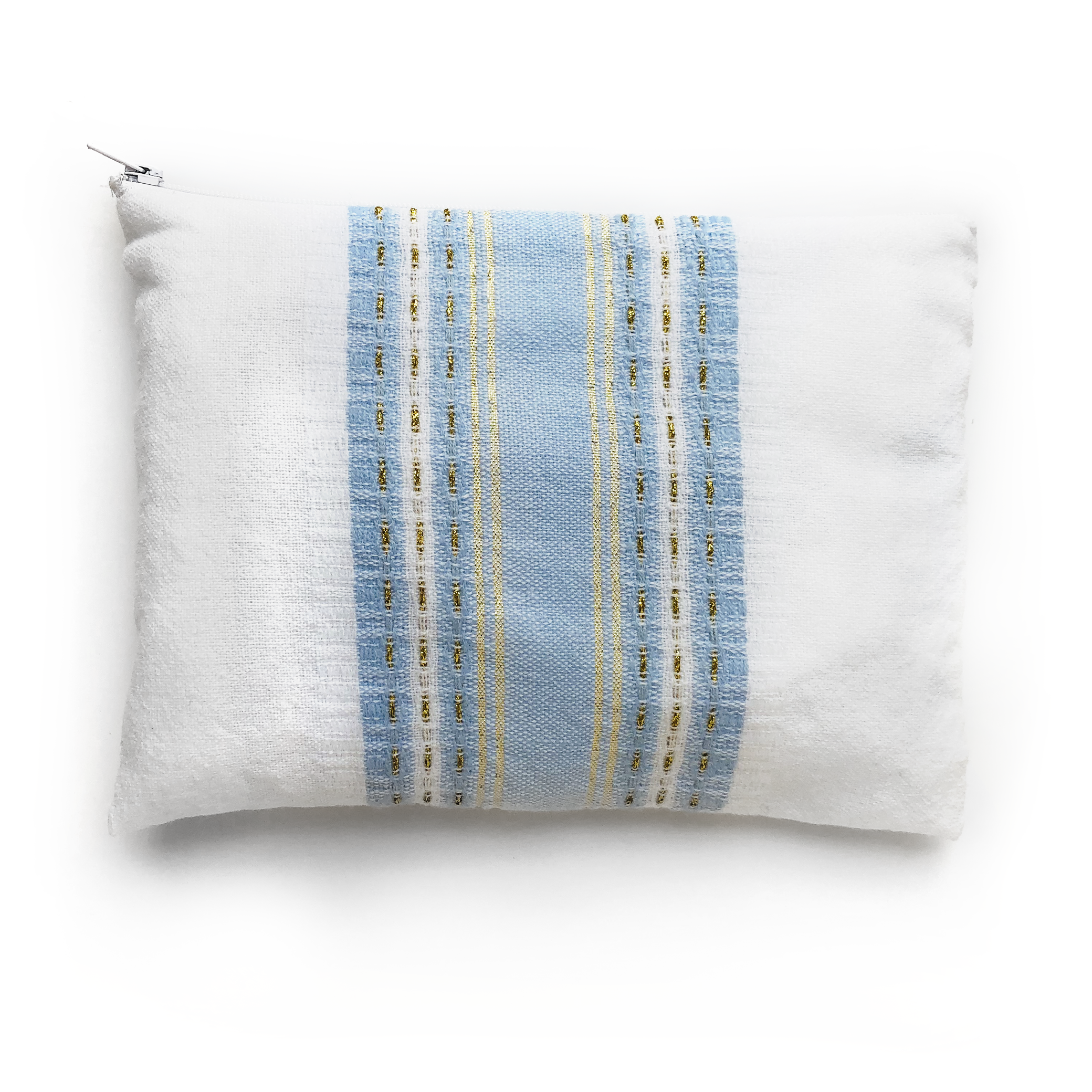 Samuel - Wool Tallit - Baby Blue with Gold on White
