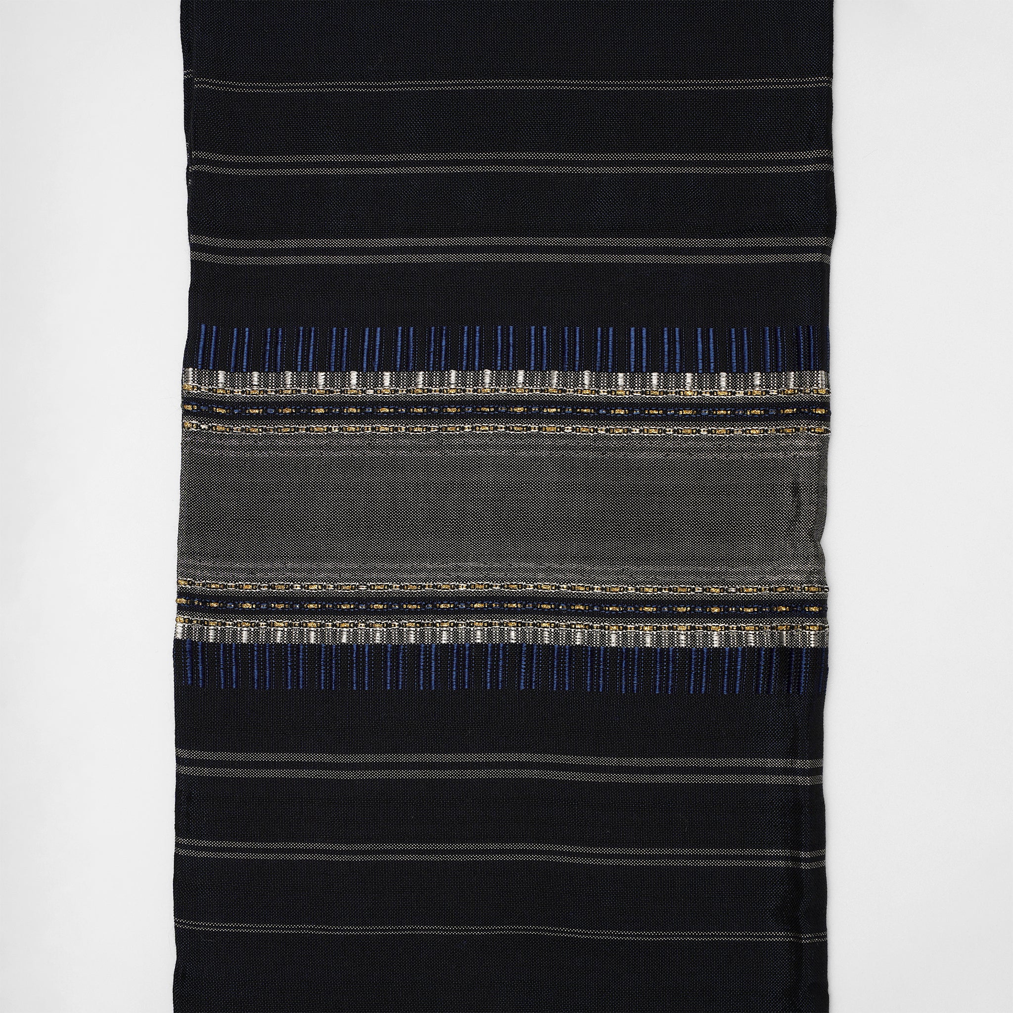 Samuel - Silk Tallit - Gray and Gold on Navy Blue