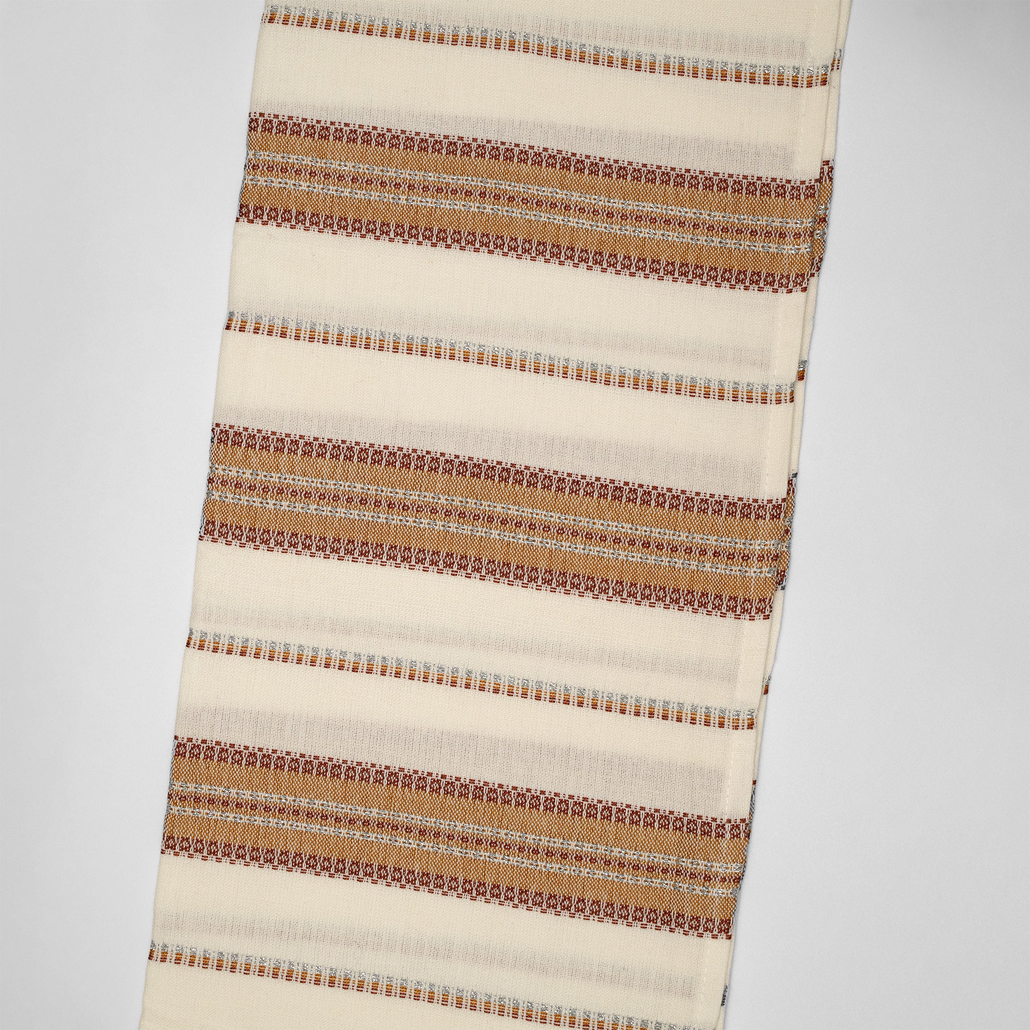 Ruth - Cotton Tallit - Koniak and Camel with Silver on Cream