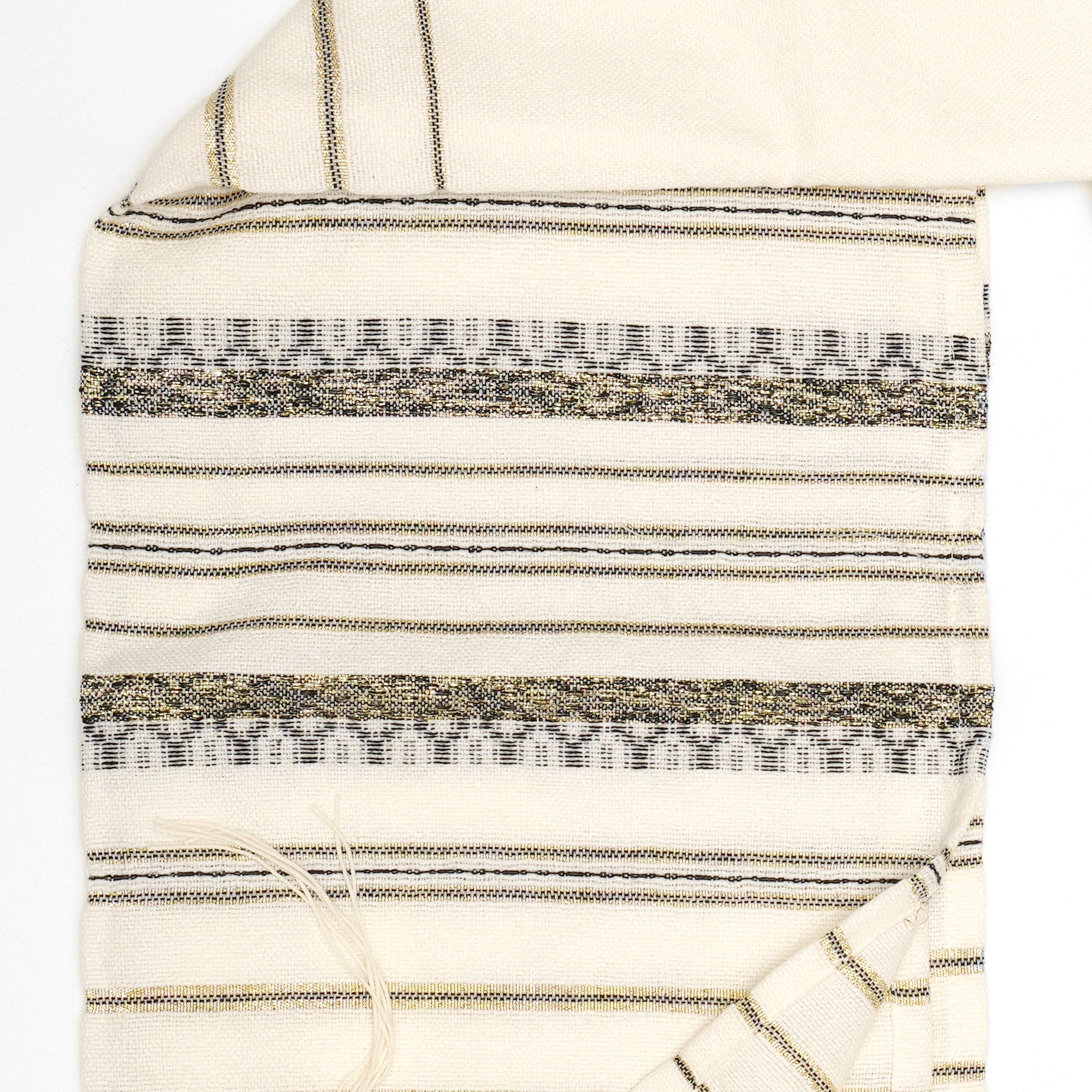 Hagar - Wool Tallit - Black and Gold on off White