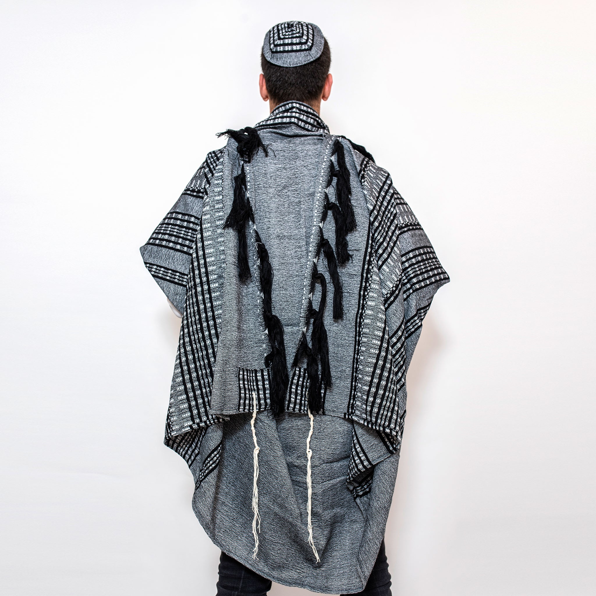 Yoel - Wool Tallit - Black and Grays on Gray