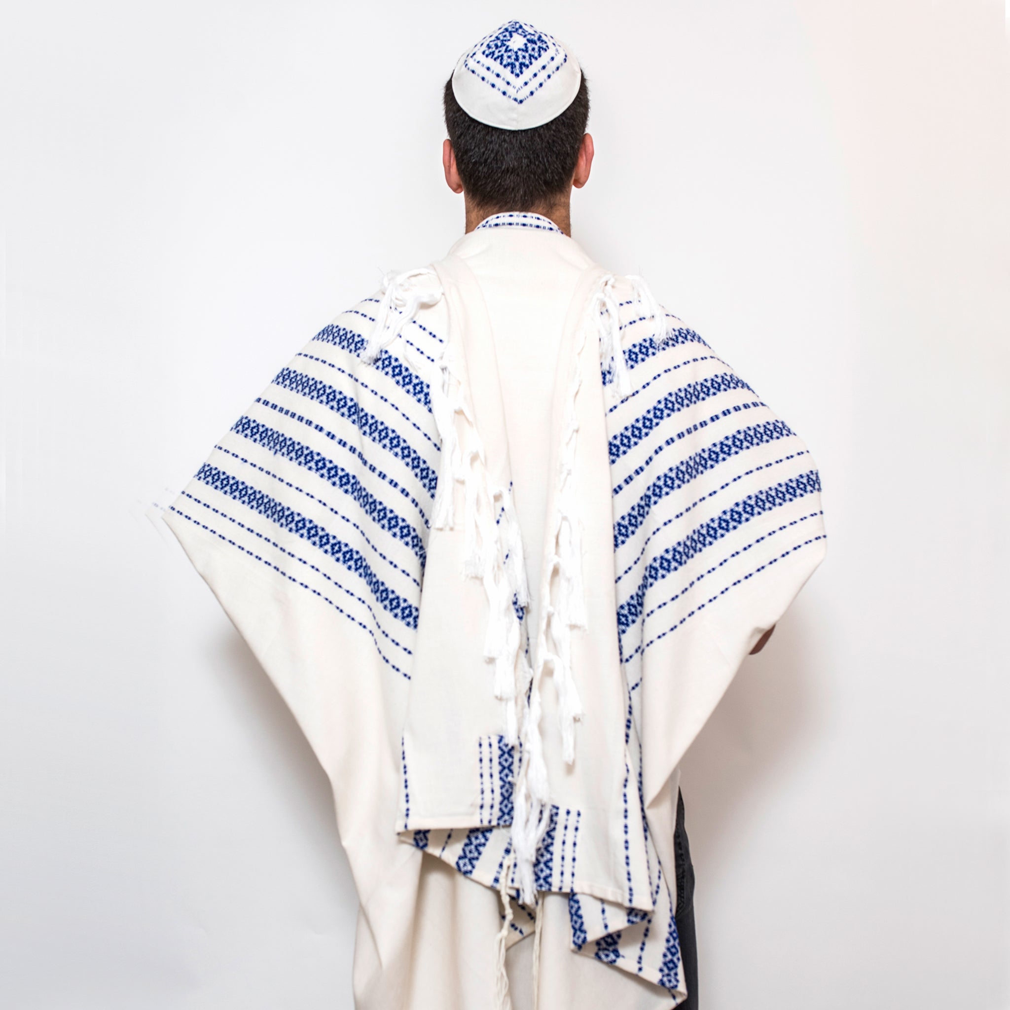 Daniel - Wool Tallit  - Blue on White