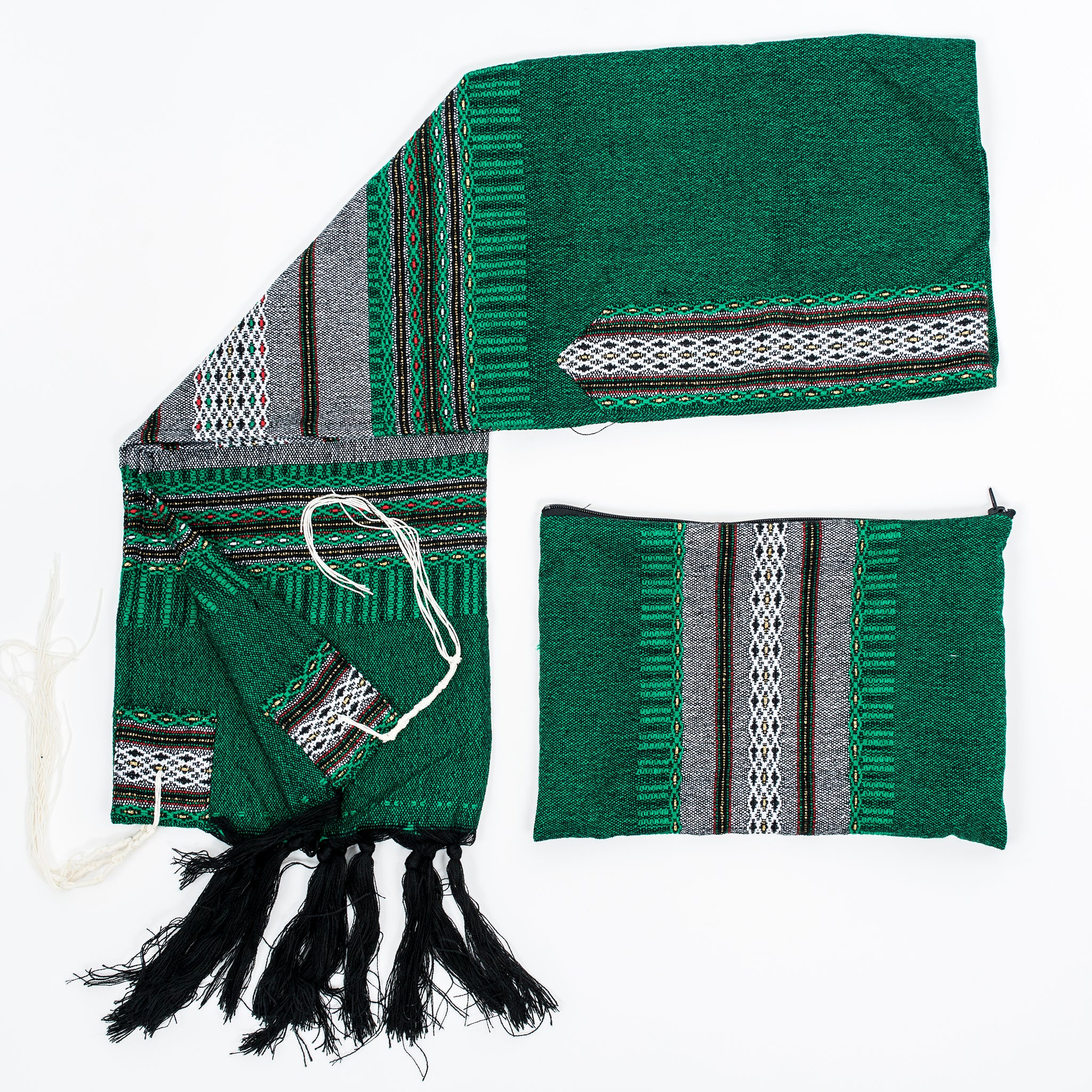 Elia - Wool Tallit - Grey with Gold on Green