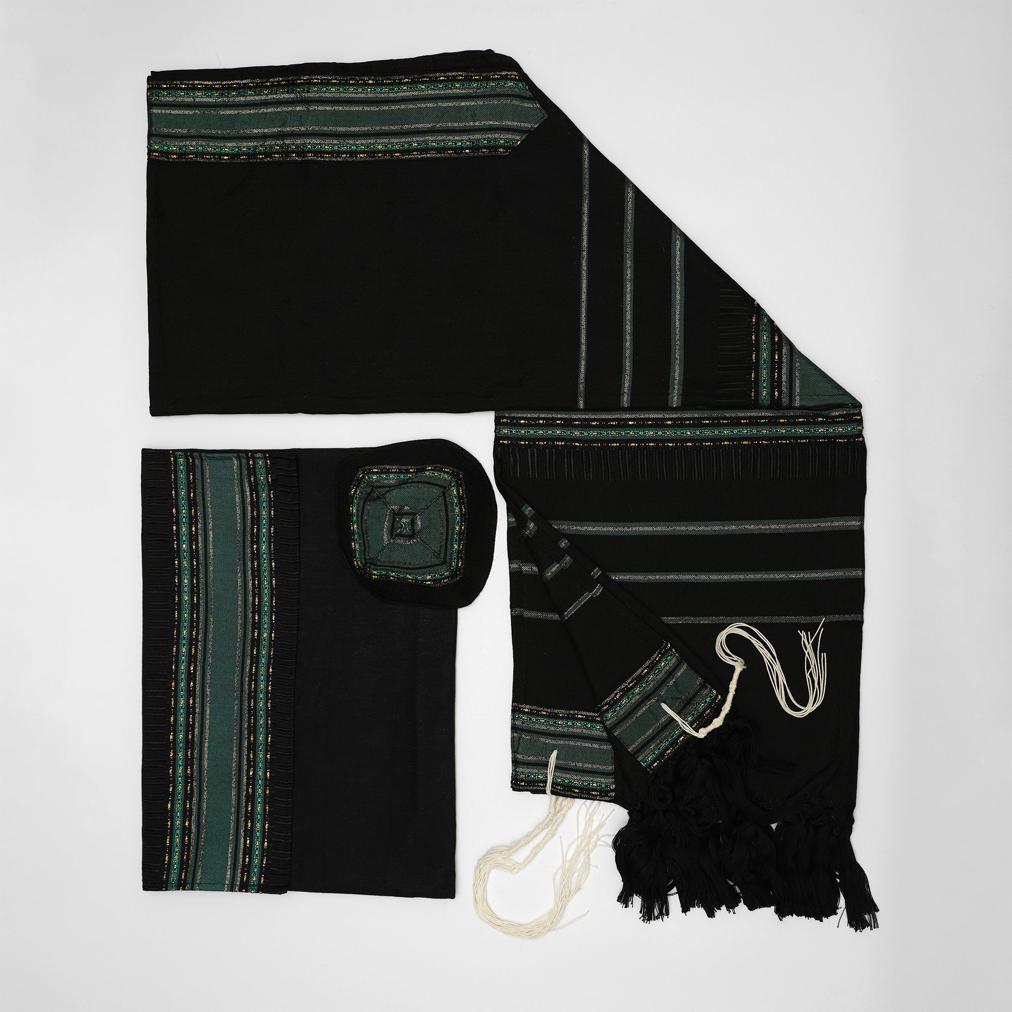 Samuel - Silk Tallit - Green with Gold on Black