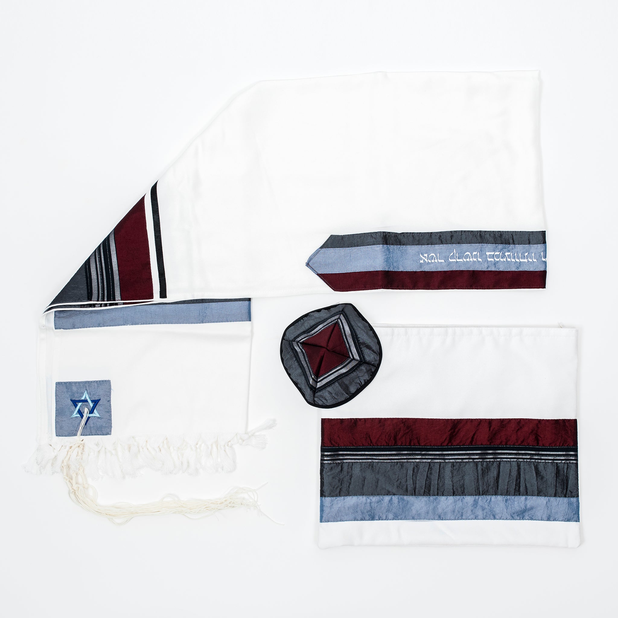 Elegant Gabrieli tallit - Bordeaux on White