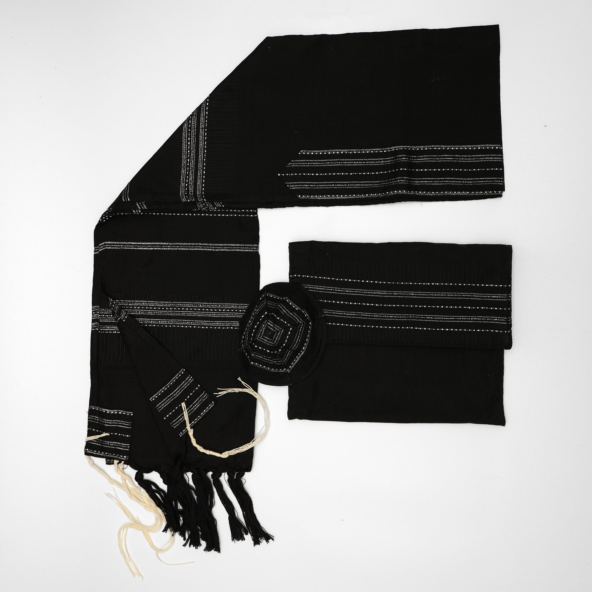 Elia - Silk Tallit - Silver on Black