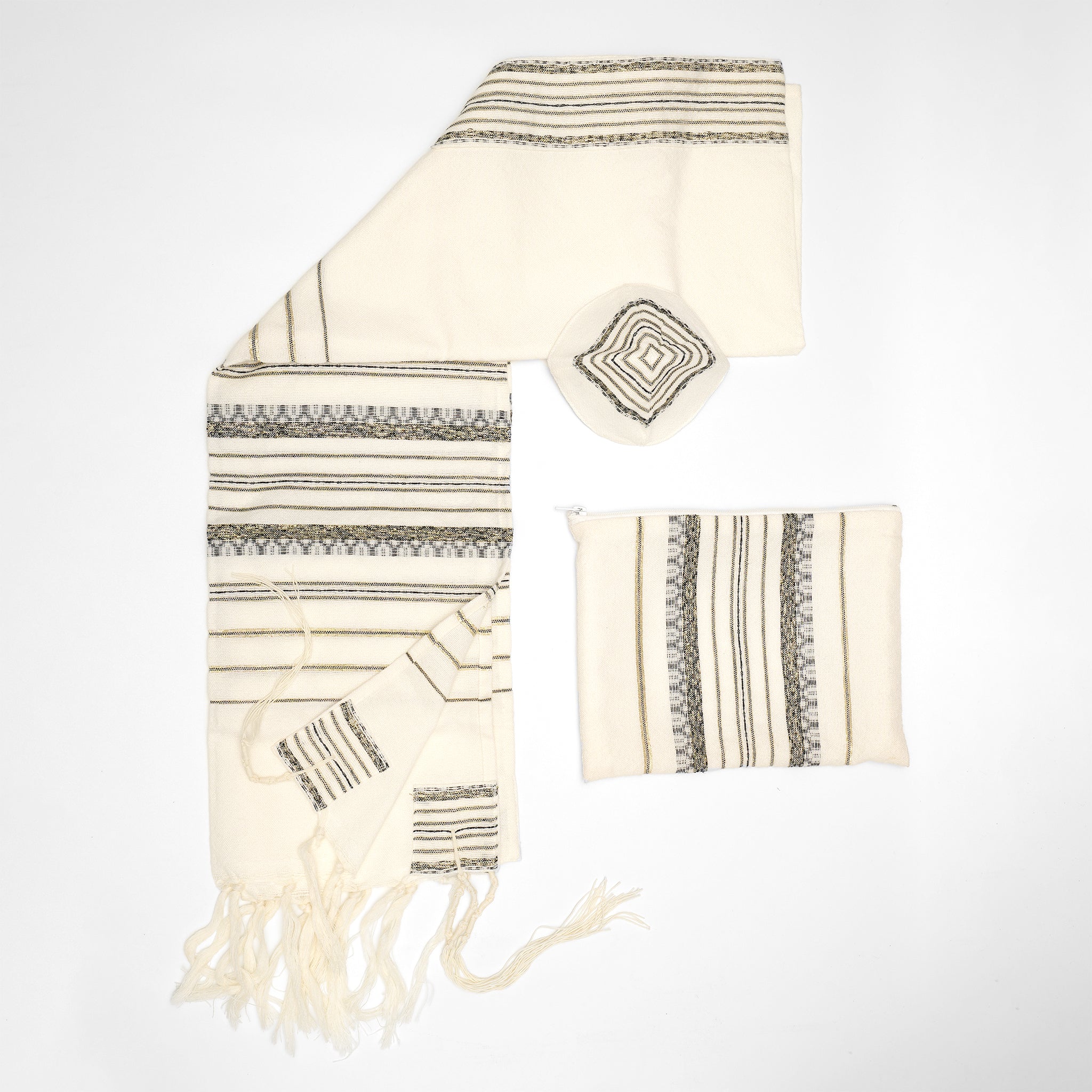 Hagar - Wool Tallit - Black and Gold on off White
