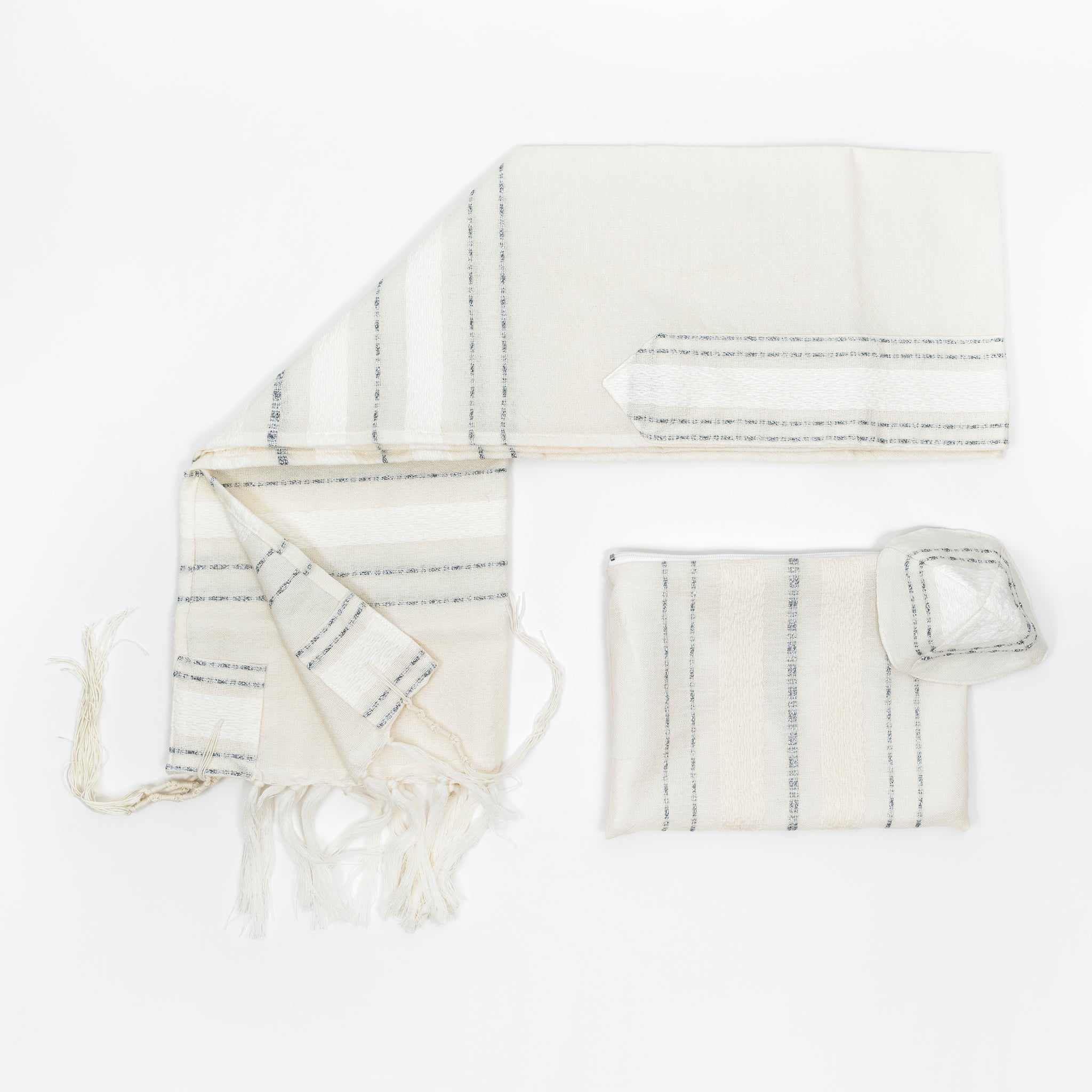 Perach - Wool Tallit - Silver on White