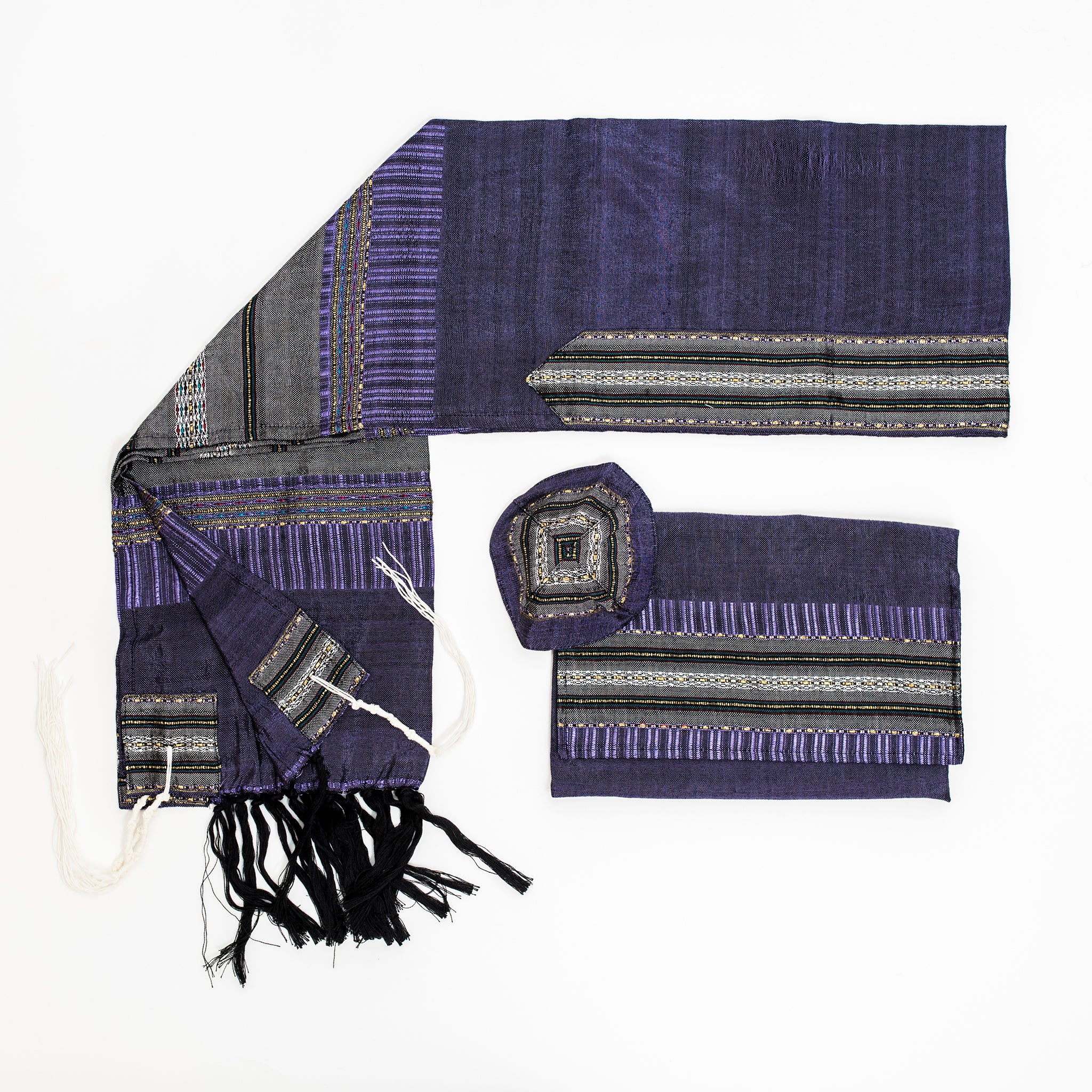 Elia - Silk Tallit- Gray with Gold on Purple