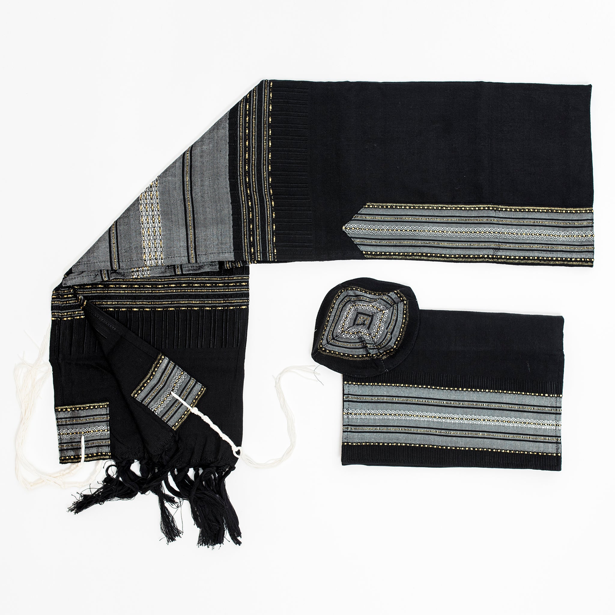 Elia - Silk Tallit - Gray with Gold on Black