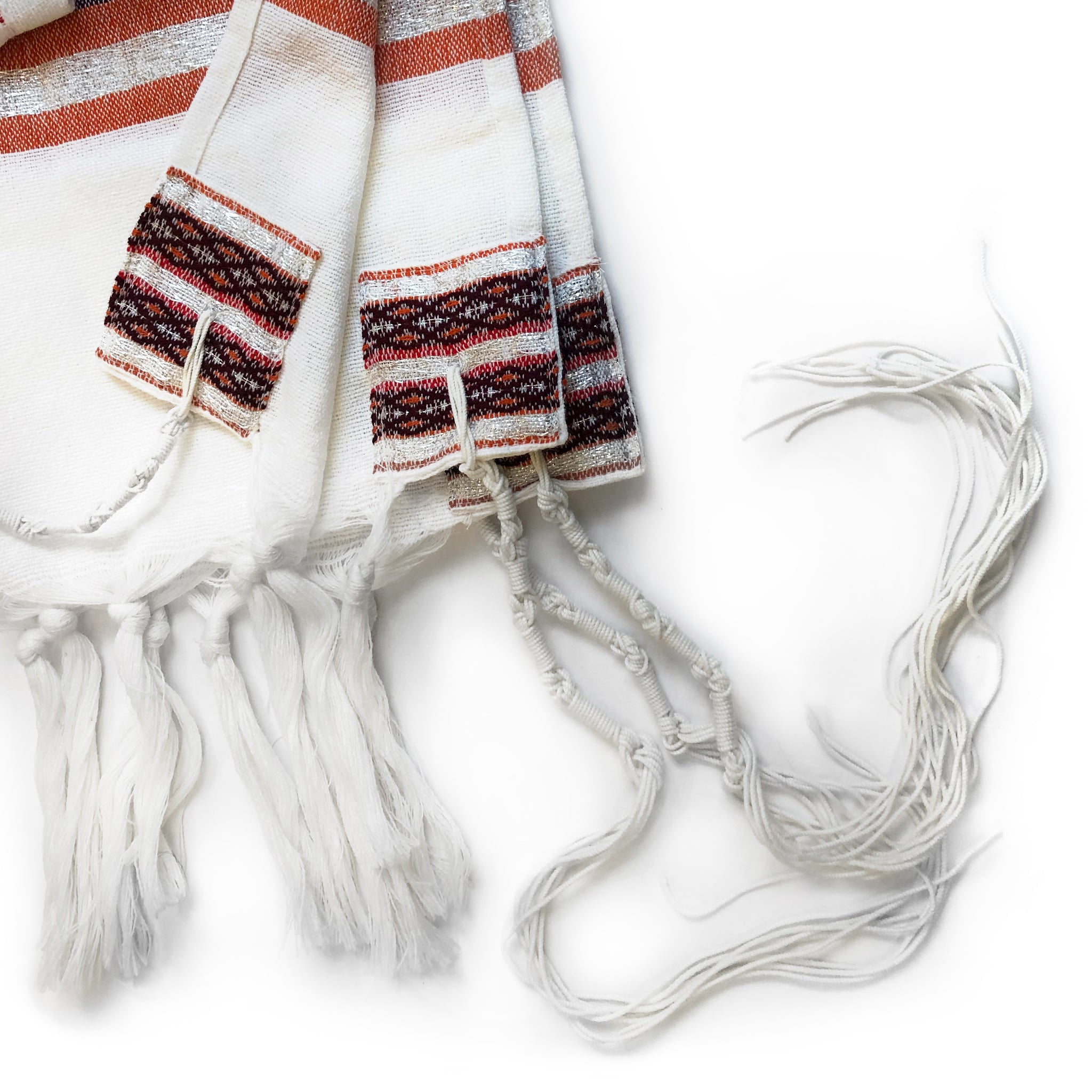 Gabrieli Premium - Wool Tallit - Red, Orange & Silver on White