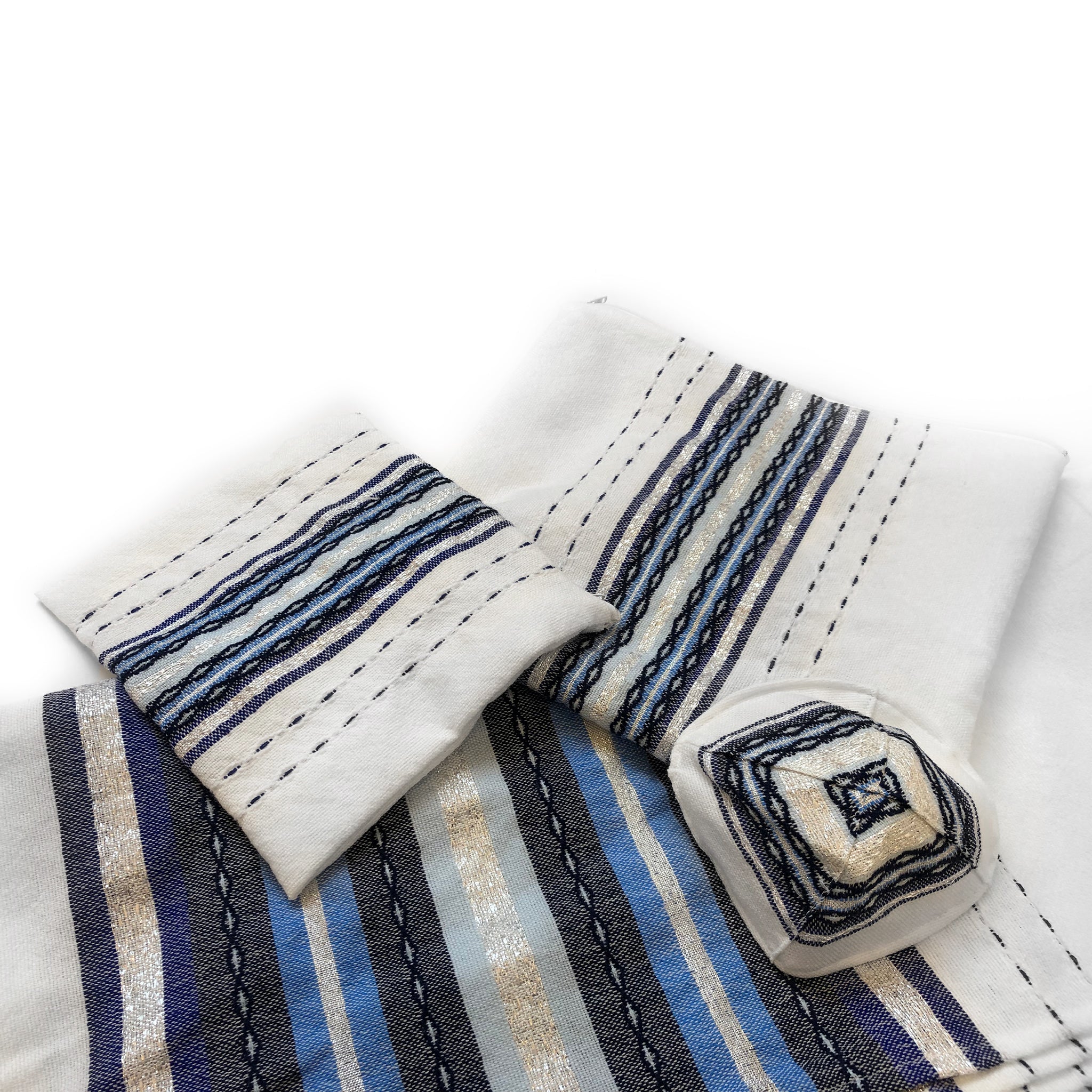 Gabrieli Premium - Wool Tallit - shades of Blue & Silver on White