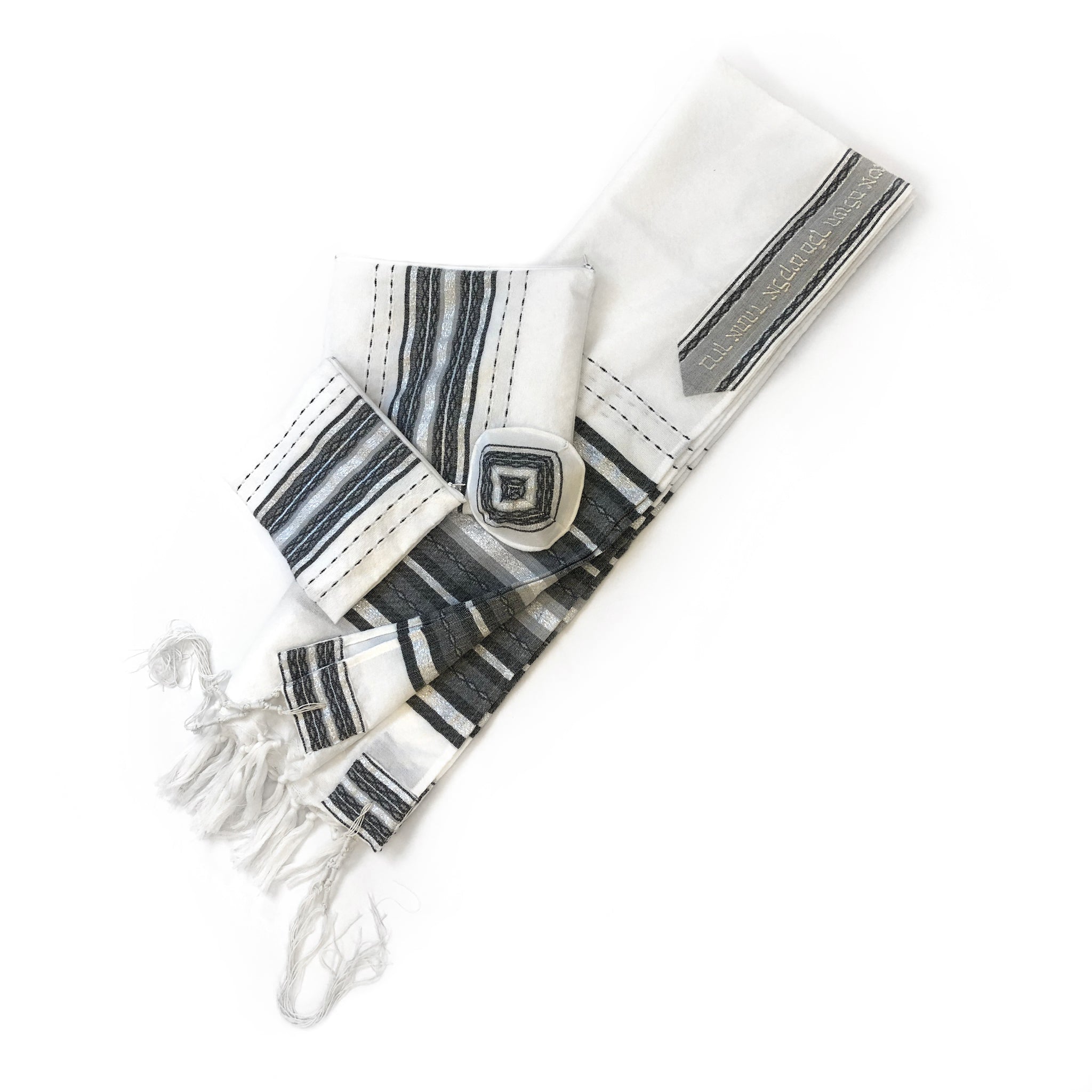 Gabrieli Premium - Wool Tallit - Gray & Silver on White