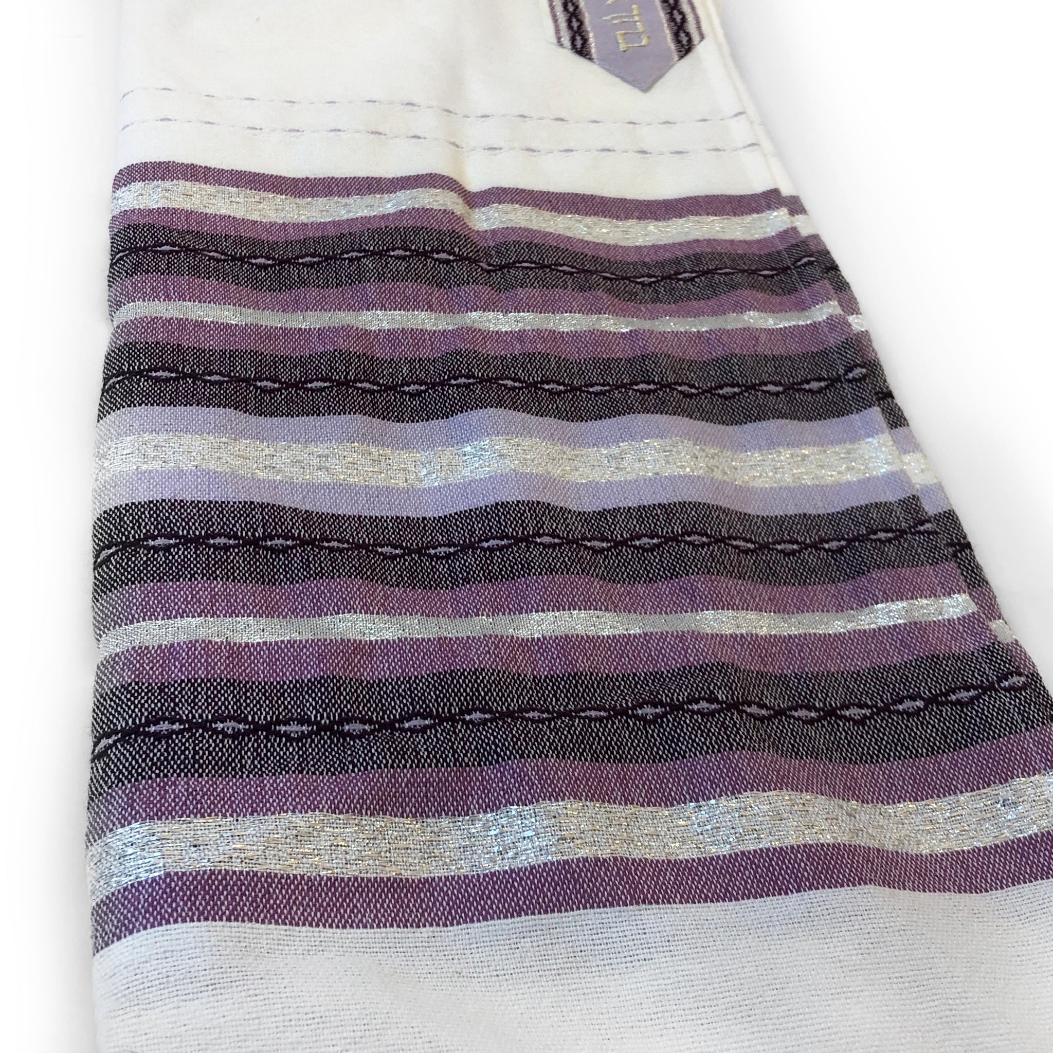 Gabrieli Premium - Wool Tallit - Purples & Silver on White