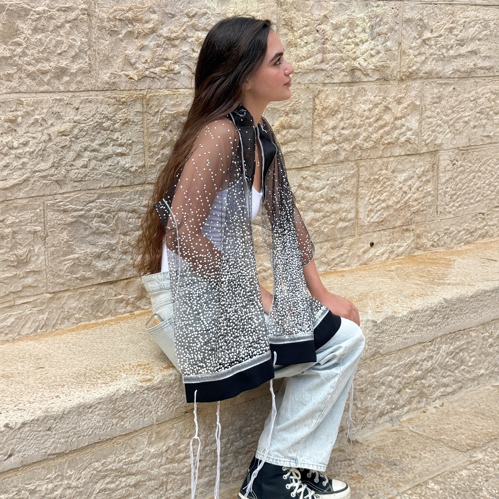 Lady Gabrieli - Tulle Tallit - Black Glitter