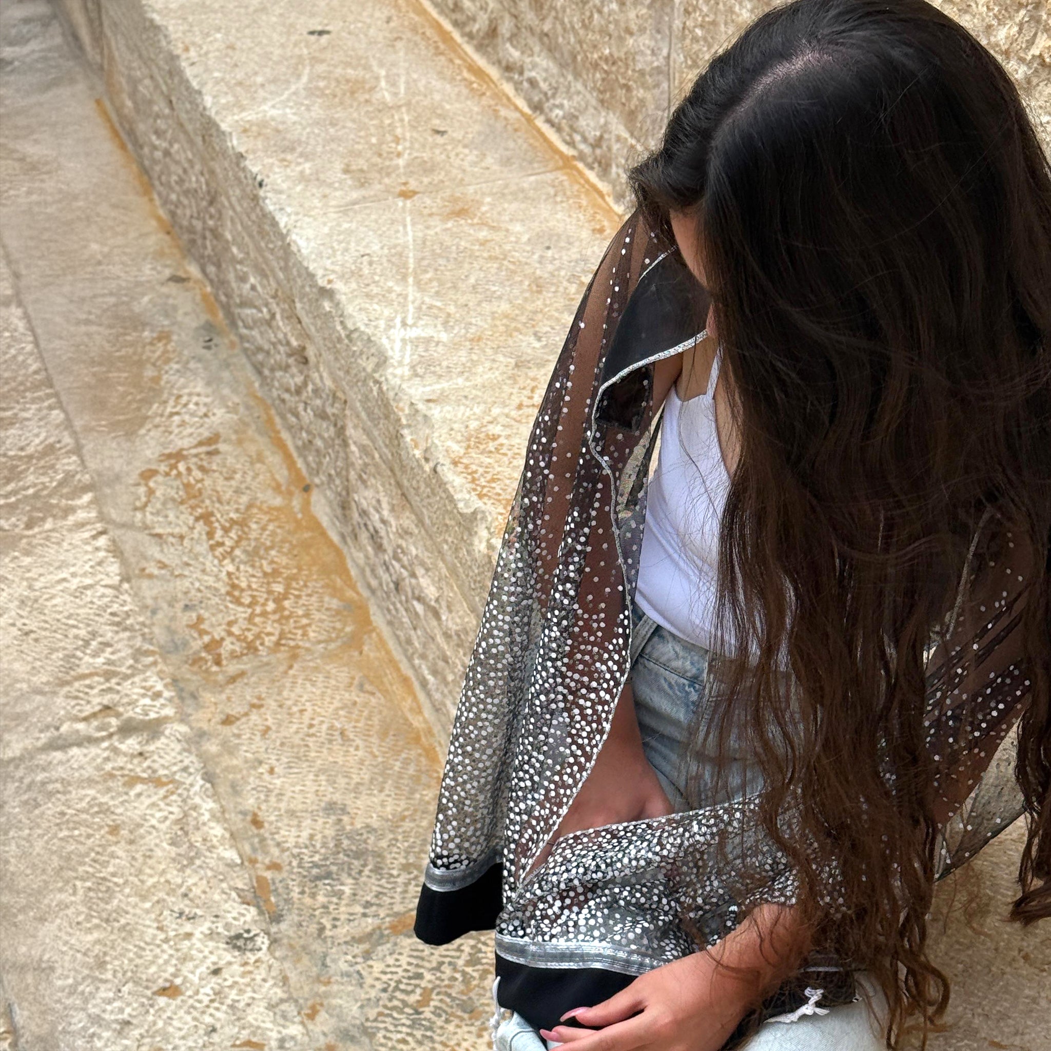Lady Gabrieli - Tulle Tallit - Black Glitter