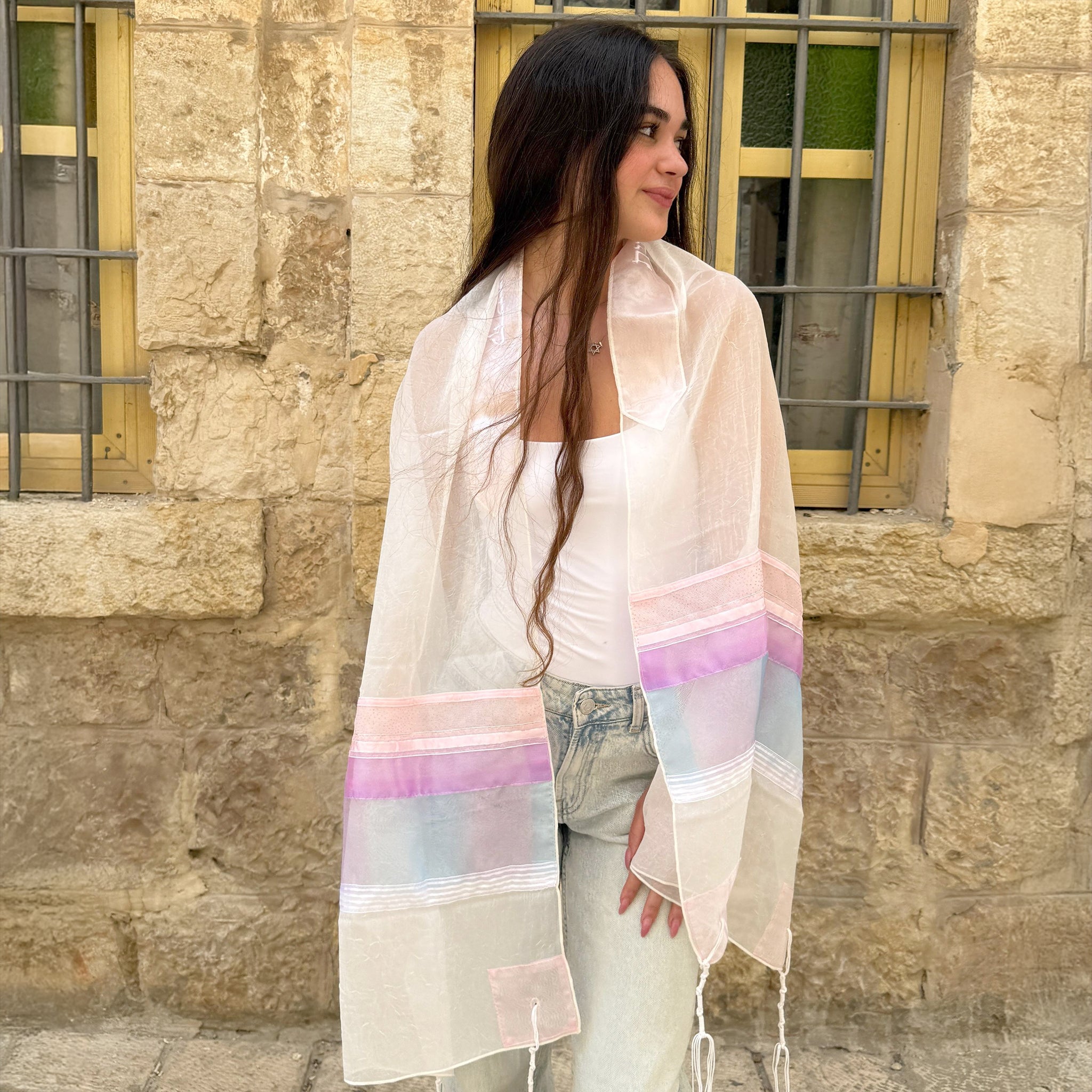 Lady Gabrieli - Voile Tallit - Pink Glitter