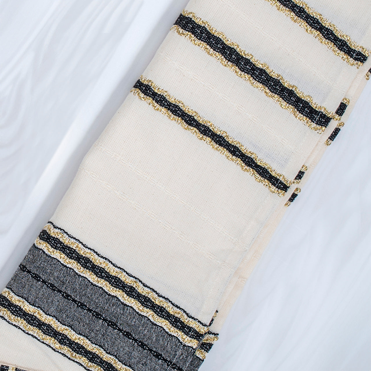 Adam - Cotton Tallit - Black and Gold on Off-White
