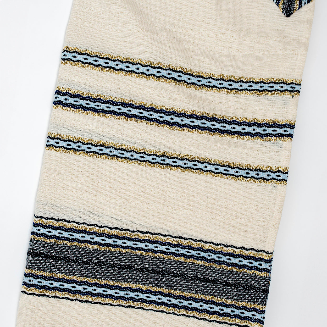 Adam - Cotton Tallit - Blues and Gold on Off-White