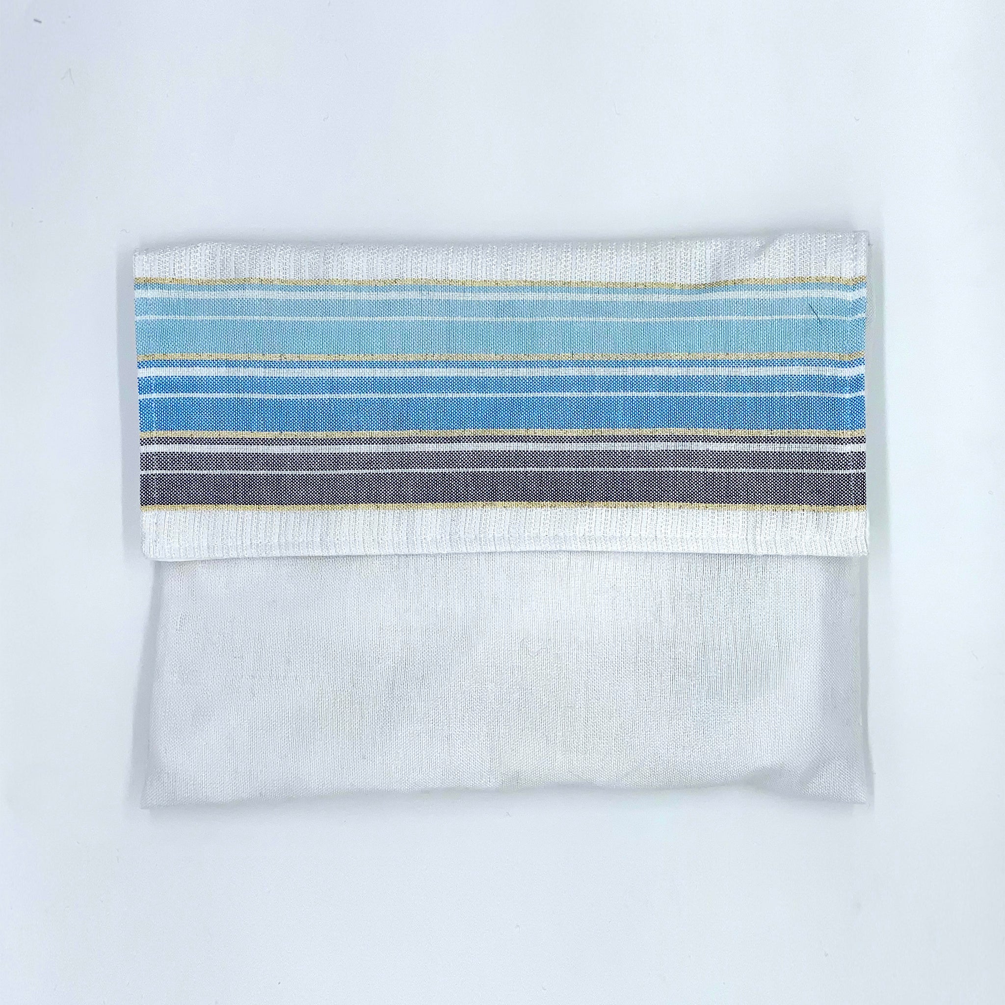Ella - Silk Tallit  - Shades of Blue with Gold on White