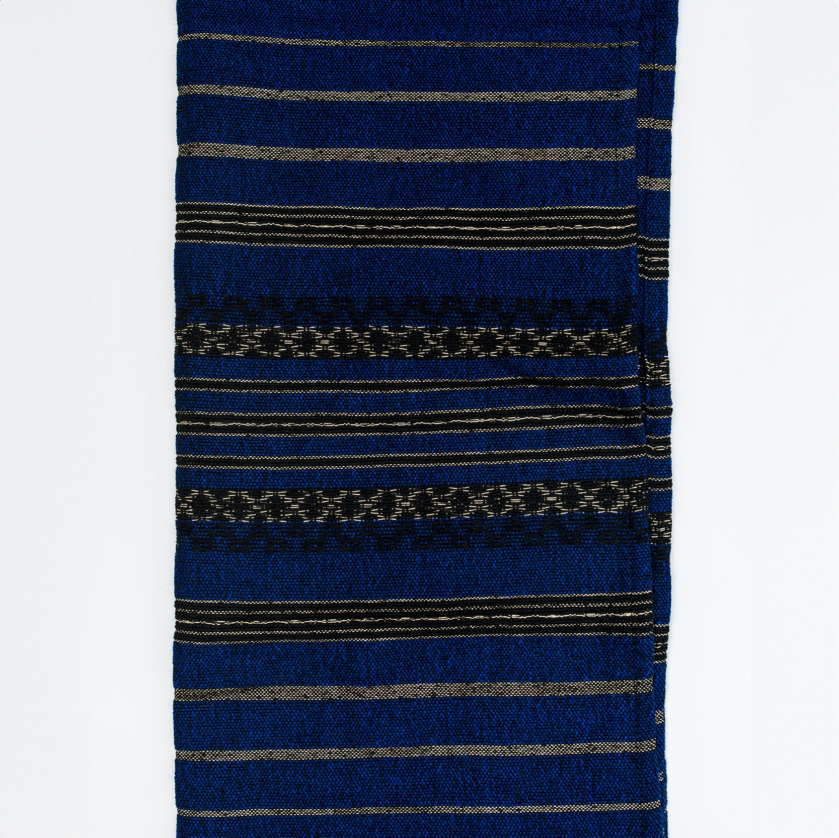 Hagar - Wool Tallit - Black and Gold Design on Blue