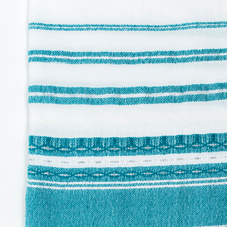 Samuel - Wool Tallit  - Turquoise and Silver on White
