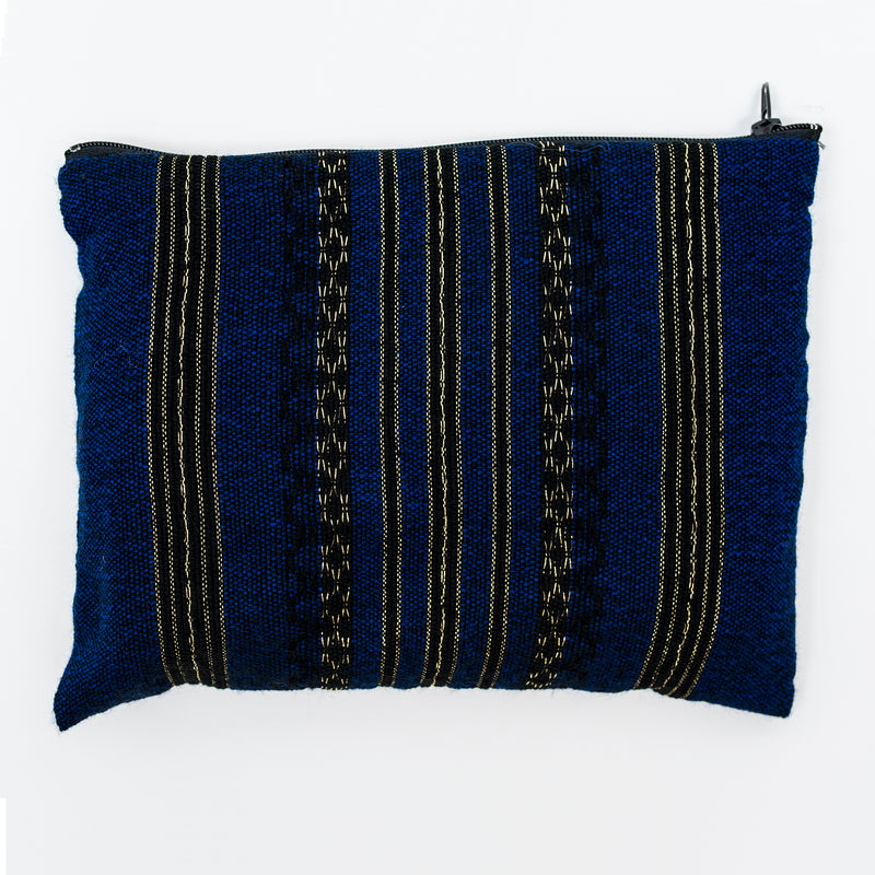 Hagar - Wool Tallit - Black and Gold Design on Blue