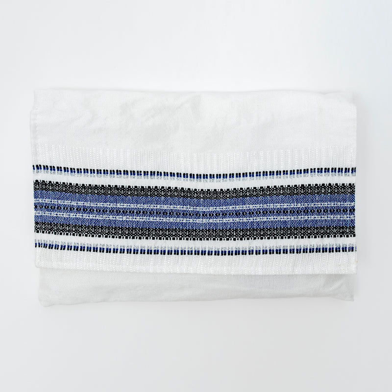 Ruth - Silk Tallit - Blue and Black with Silver on White