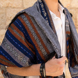 Gabrieli Premium - Wool Tallit - Blue, Orange  and a touch of Lavender with Silver on Gray