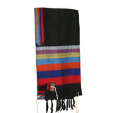 Esther - Wool Tallit - Rainbow Stripes on Black