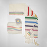 Liat - Silk Tallit - Colorful stripes with Silver on White