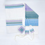 Ella - Silk Tallit  - Pastel Purple, Teal and blue with Gold on White
